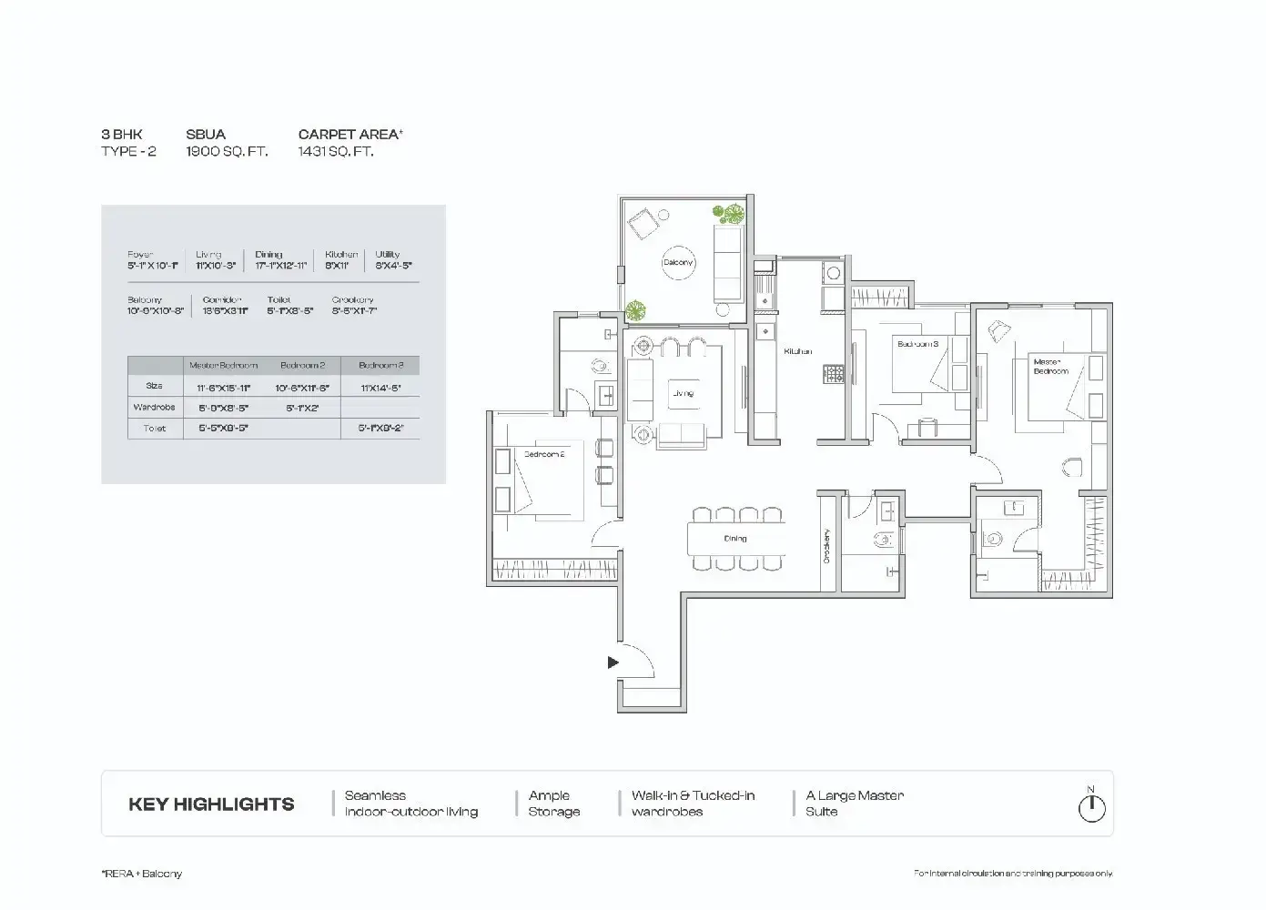 Assetz mizumi reserve 3 BHK T2 Floor Plan